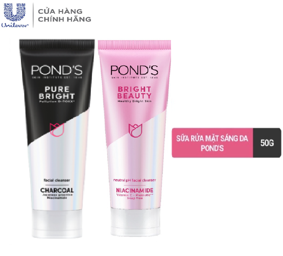 Sữa rửa mặt sáng da giúp sạch Khuẩn Pon's Đen/ Hồng 50g