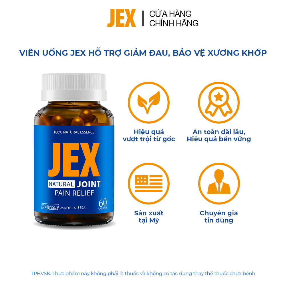 JEX giảm đau, bảo vệ xương khớp với Eggshell Membrane, Collagen Peptide, Collagen Type II không biến tính - Hàng chính hãng (Hộp 60 viên)