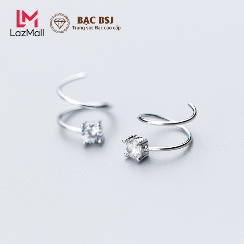 Bông tai nữ, hoa tai nữ, khuyên tại nữ bạc S925 kiểu dáng sóng mùa xuân đính đá cá tính dễ thương. Bạc BSJ