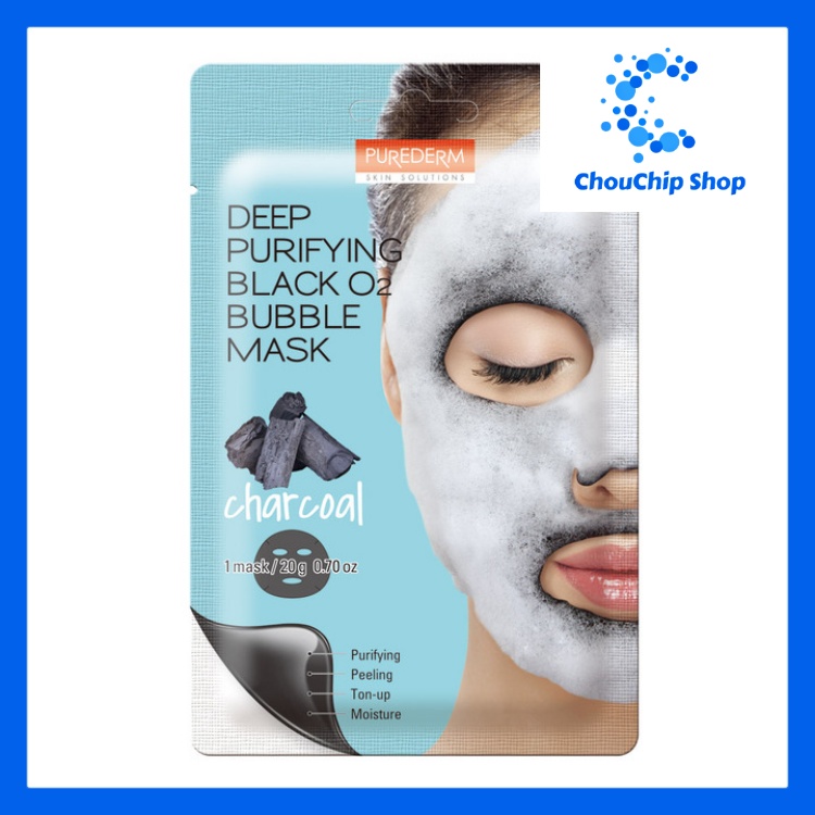Set 5 mặt nạ dưỡng da Purederm Deep Purifying Black O2 Bubble Mask Charcoal 20g