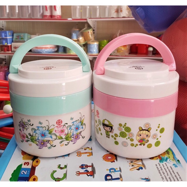 Hộp đựng cơm giữ nhiệt 2 ngăn ruột inox nhựa việt nam việt nhật dung tích 1l