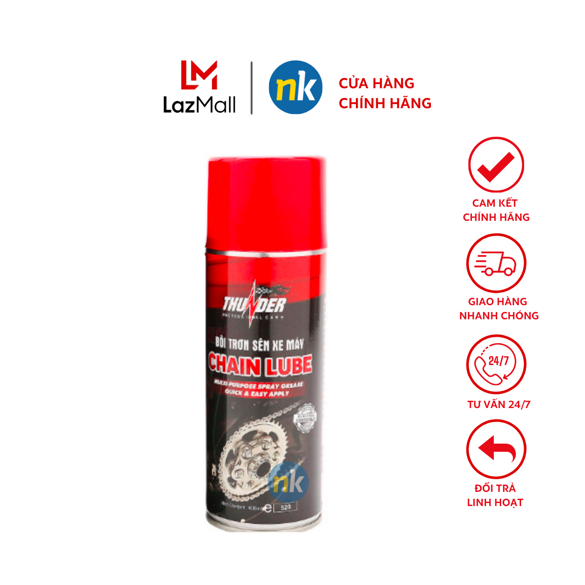 Chai xịt bôi trơn, bảo dưỡng sên xích xe máy, mô tô Thunder Chain Lube 400ml