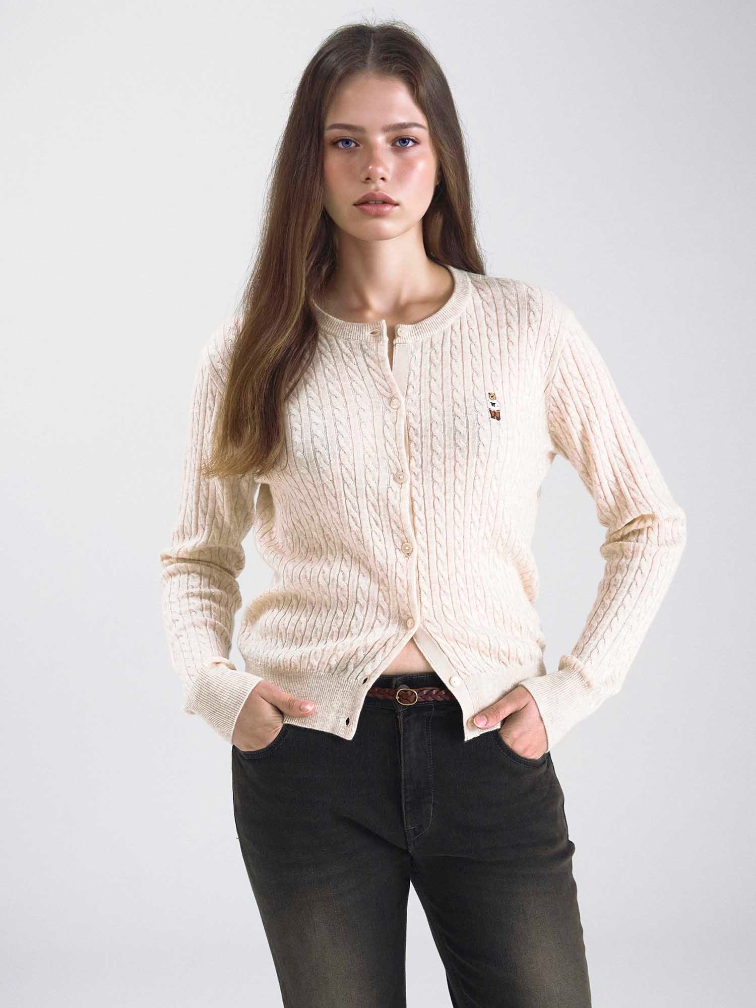 WHOAU Áo len nữ Steve High Gauge Wool Cable Cardigan F _WHCKF4801F