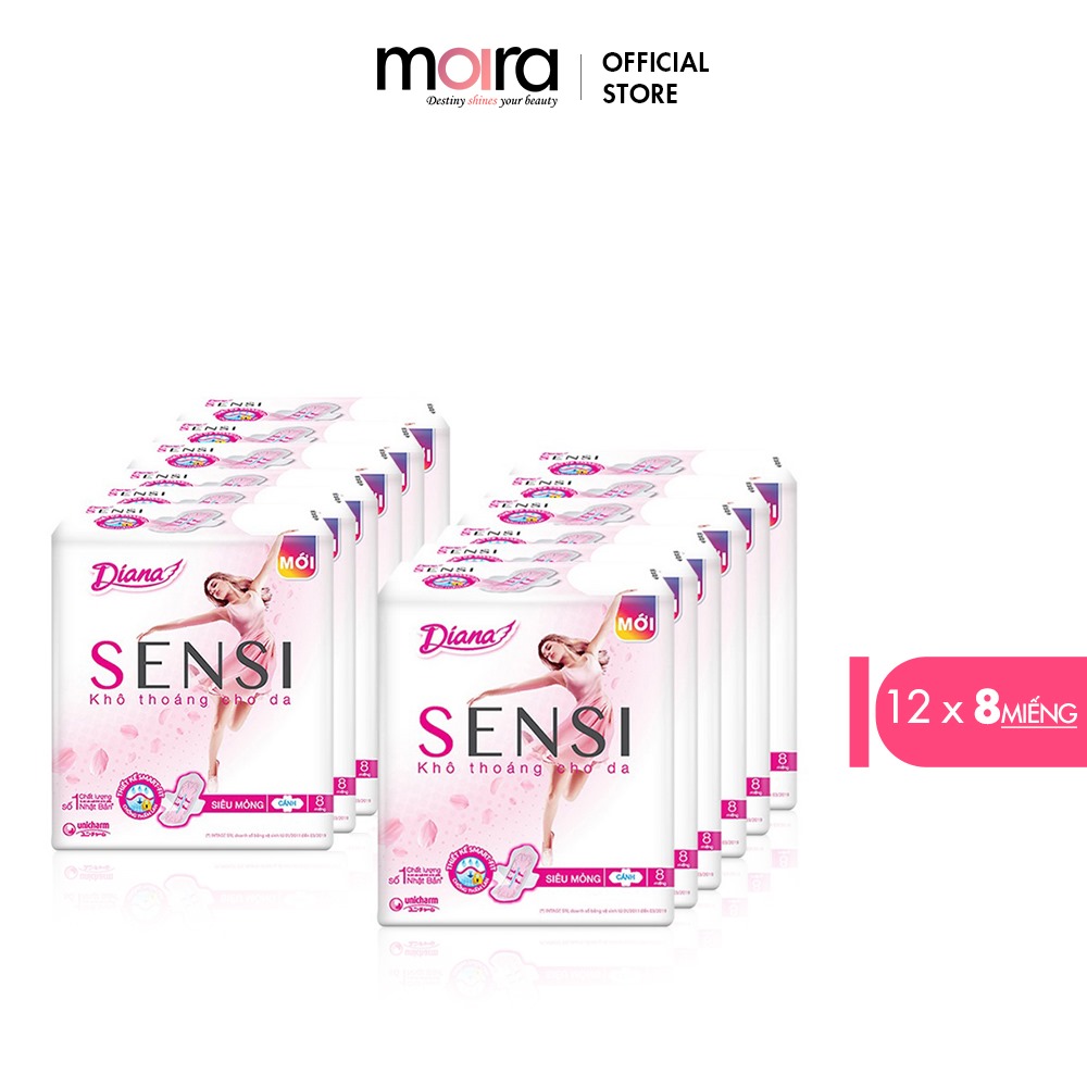 Bộ 12 gói Băng vệ sinh Diana Sensi siêu mỏng cánh gói 8 miếng