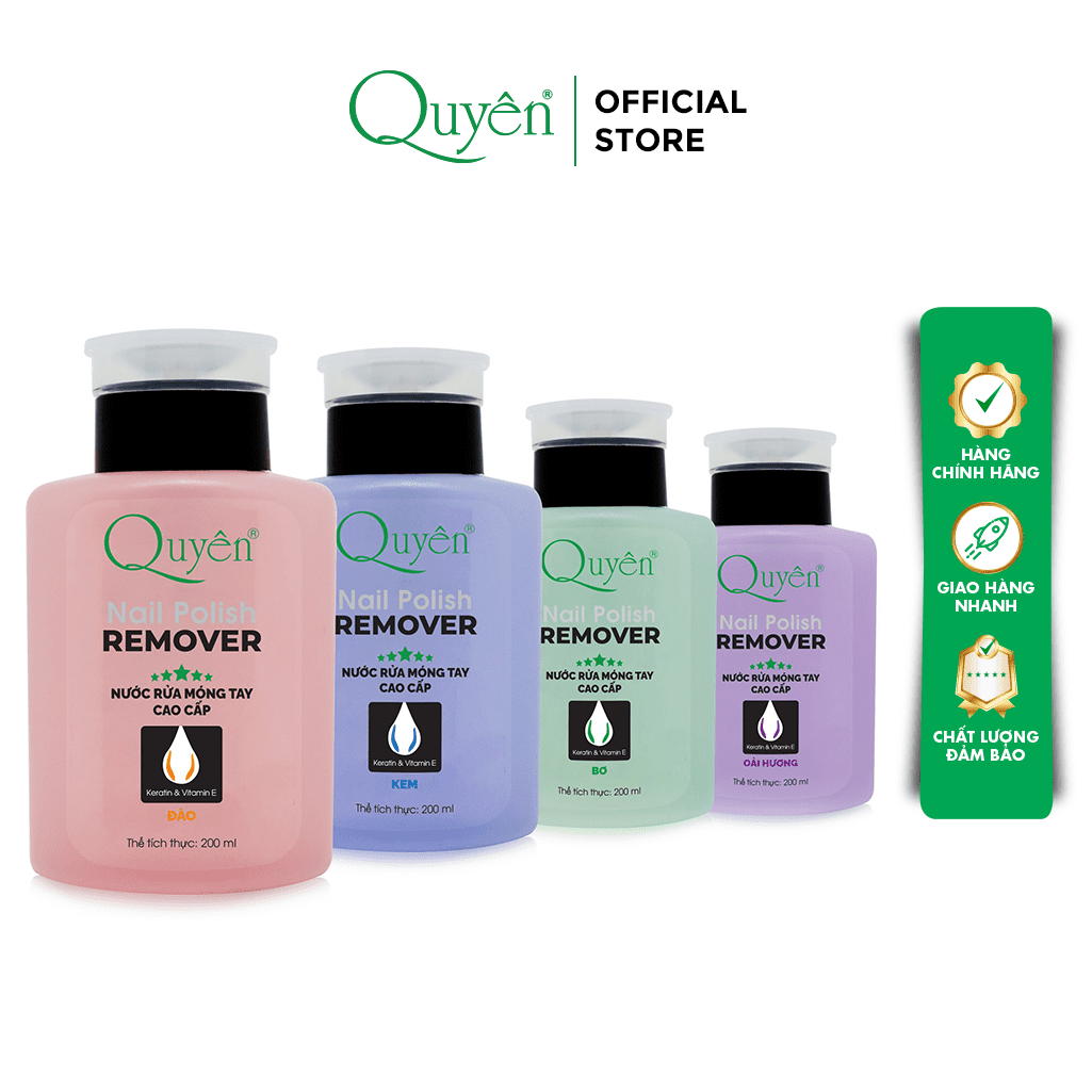 Nước Rửa Dưỡng Móng Tay Cao Cấp Hương Bơ, Kem, Đào, Lavender Mỹ Phẩm Quyên Chính Hãng 200ml