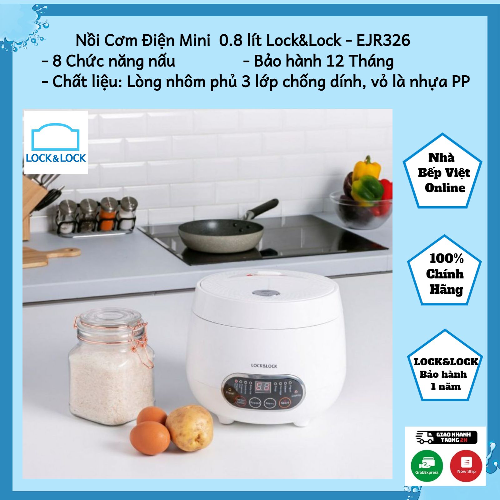 Nồi cơm điện mini siêu tiện lợi 0.8 lít lock&lock - ejr326
