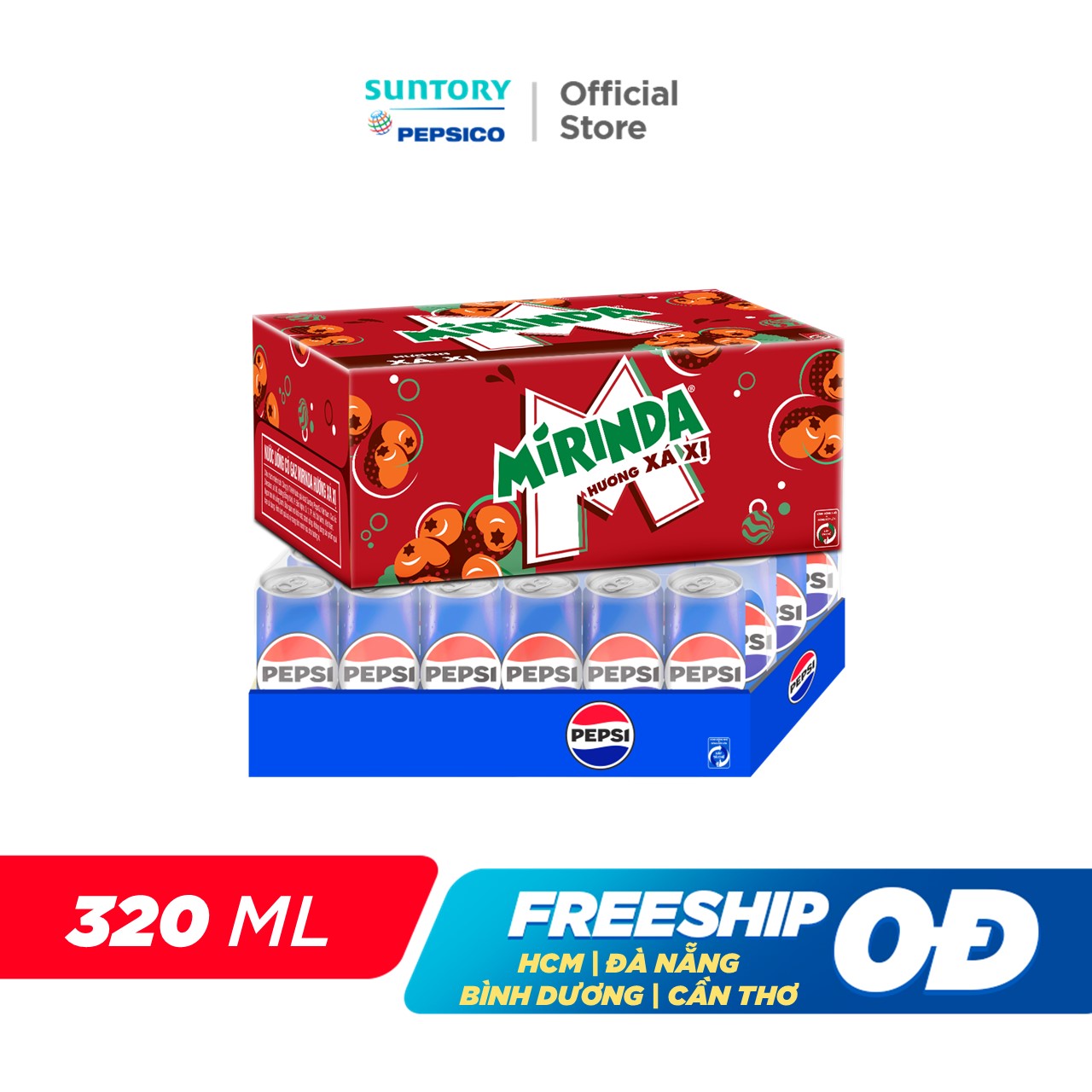 [SALE 15.6] Combo 2 Thùng 24 Lon Nước Ngọt Giải Khát Có Gaz Pepsi và Mirinda Xá Xị (320ml/lon)