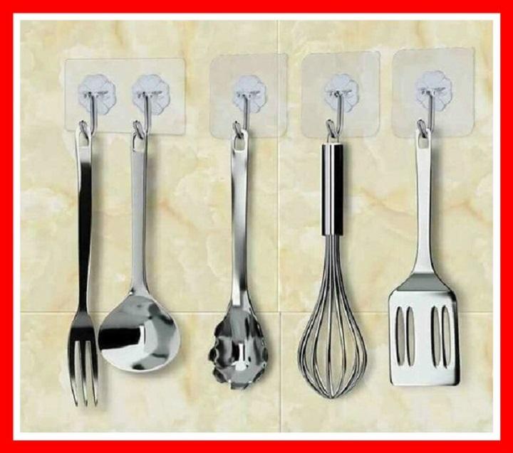 [HÀNG LOẠI 1, CHỊU LỰC 10-20KG] BỘ 05 MÓC DÁN TƯỜNG CHỊU LỰC TRONG SUỐT 10KG (HÀNG LOẠI DÀY, ĐẸP)