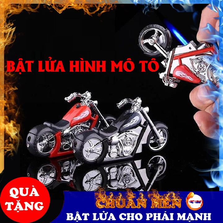 Bật lửa gas khò Chuẩn Men hình xe mô tô sử dụng ga và điện có đèn pin độc lạ - GD0109