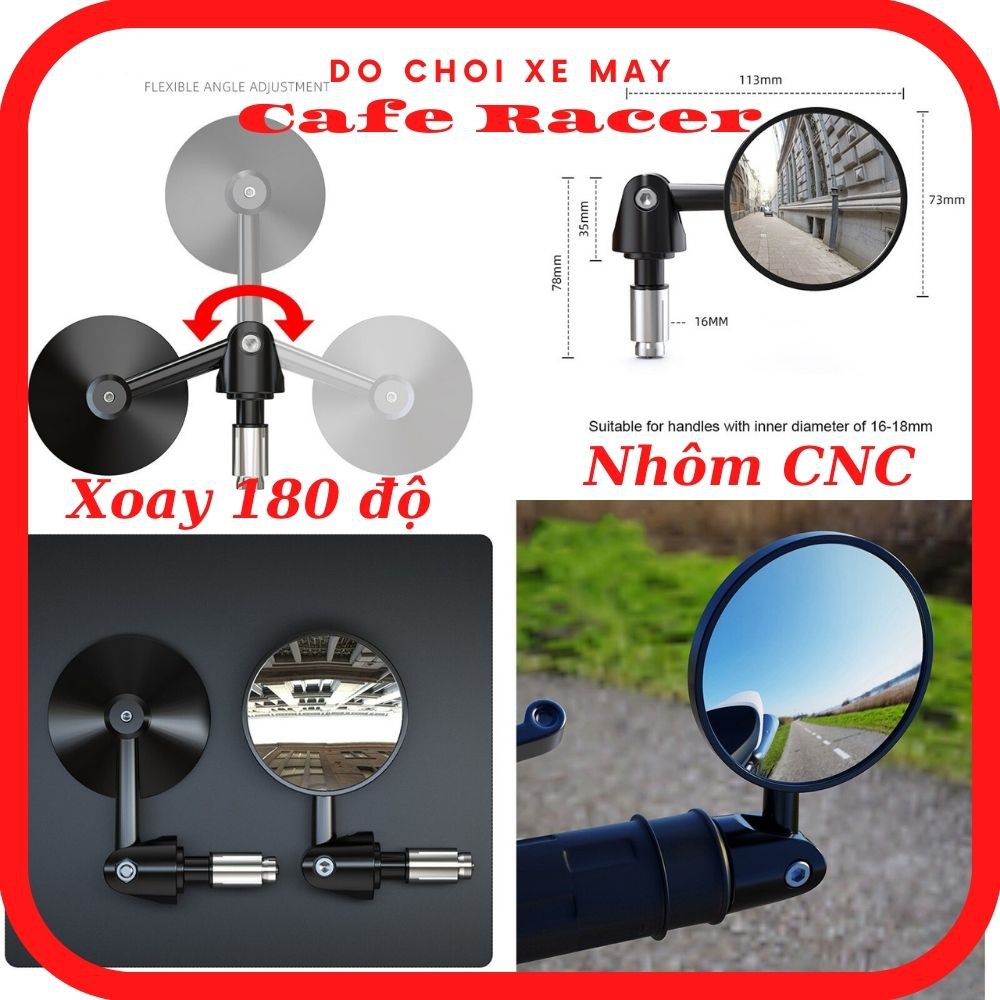 Gương gù xe máy ⭐⭐ gương gù tròn vỏ nhôm, kính chiếu hậu lắp tay lái cho mọi loại xe máy