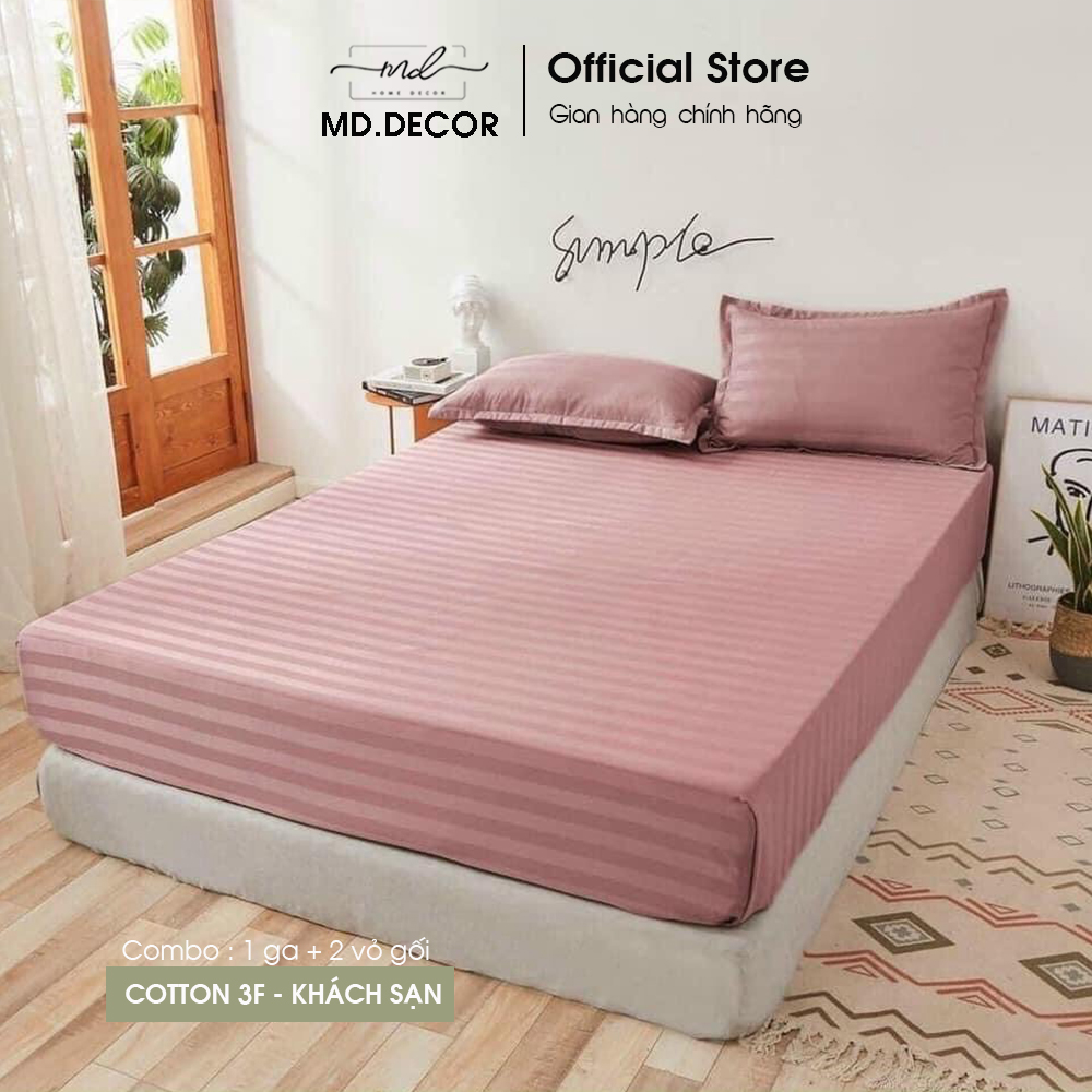 Bộ ga giường Cotton 3F chuẩn khách sạn MD.Decor - Bedding nhiều kích thước drap bọc nệm M4,M6,M8 trơn màu