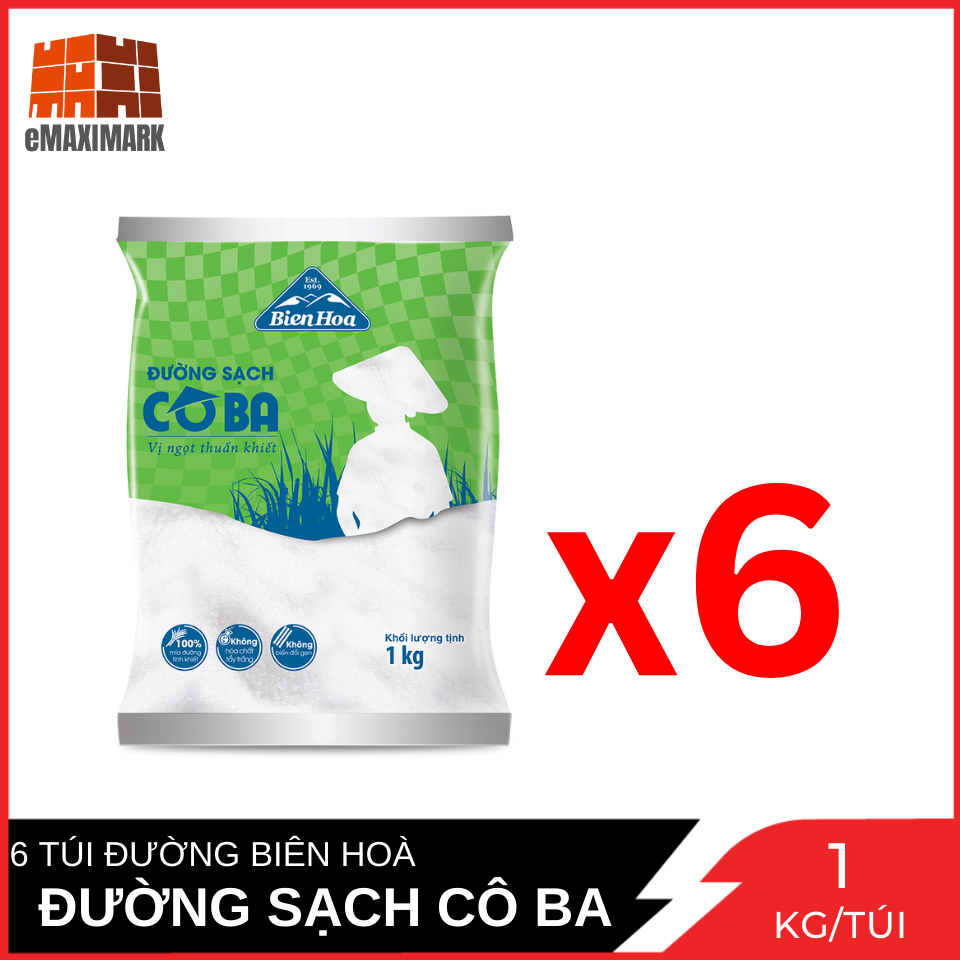 Combo 6 gói đường sạch cô ba đường biên hoà gói 1kg x6