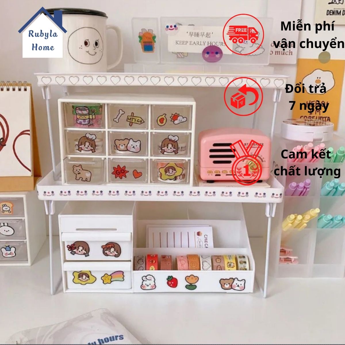 Kệ giá để đồ đa năng có thể xếp chồng gấp gọn, decor bàn học, đựng đồ gia vị hay đồ nhà tắm phòng ngủ, phòng bếp