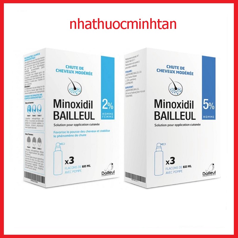 Xịt mọc tóc minoxidil bailleul 2%, 5% pháp, giảm rụng tóc và kích thích mọc tóc date mới