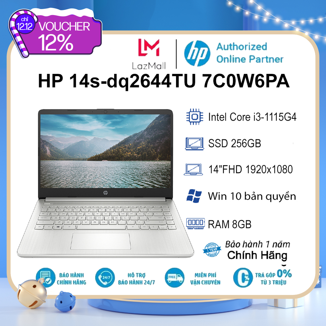 Laptop hp 14s-dq2644tu 7c0w6pa i3-1115g4| 8gb| 256gb| ob| 14"fhd| win11