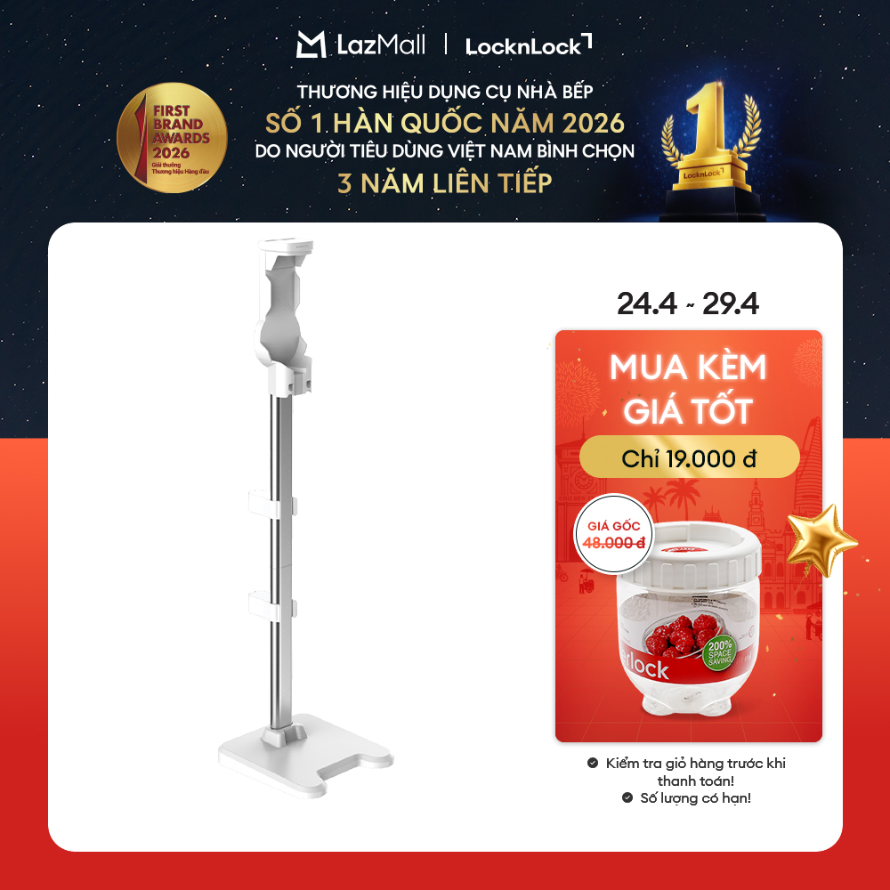 Máy hút bụi không dây Locknlock Cordless vacuum cleaner ENV313WHT- Trắng, bộ lọc HEPA, đèn led soi bụi, hút giường, khe