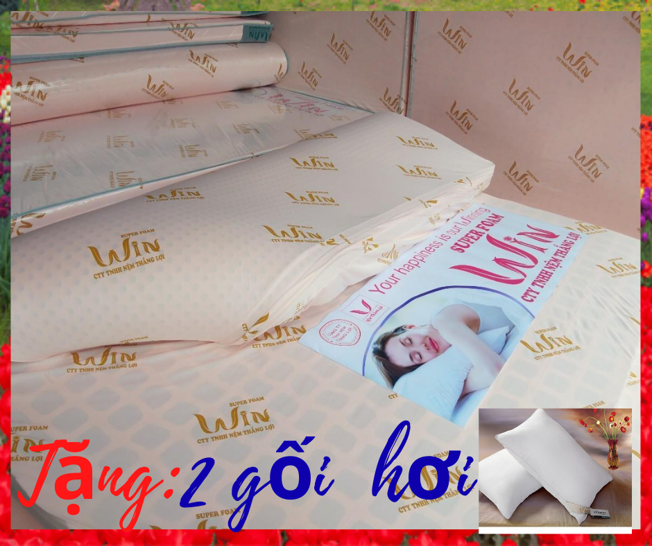 [HCM]Nệm Cao Su 1m4 x 2m x 10cm Super Foam Win Thắng Lợi Tặng 2 gối hơi