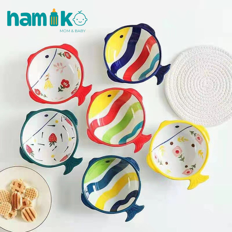 Bát ăn dặm cho bé hình cá, bát ăn dặm gốm sứ cao cấp nhiều màu sắc - HAMIKO
