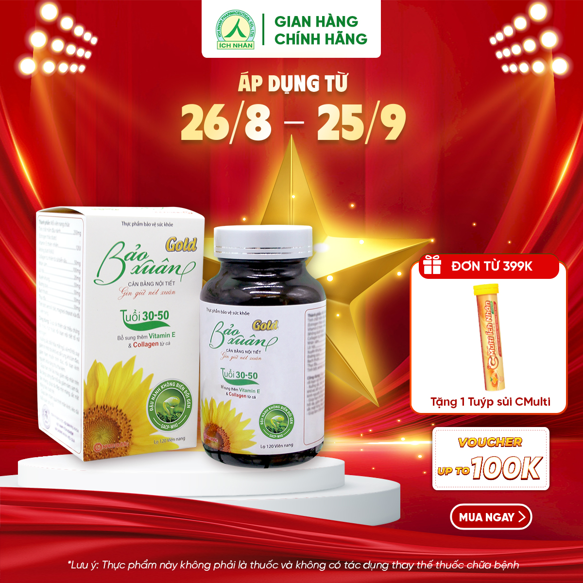  Viên uống nội tiết tố nữ Bảo Xuân Gold giúp cân bằng nội tiết giảm khô hạn làm chậm quá trình mãn kinh suy giảm các triệu chứng bốc hỏa giảm ham muốn cáu gắt 