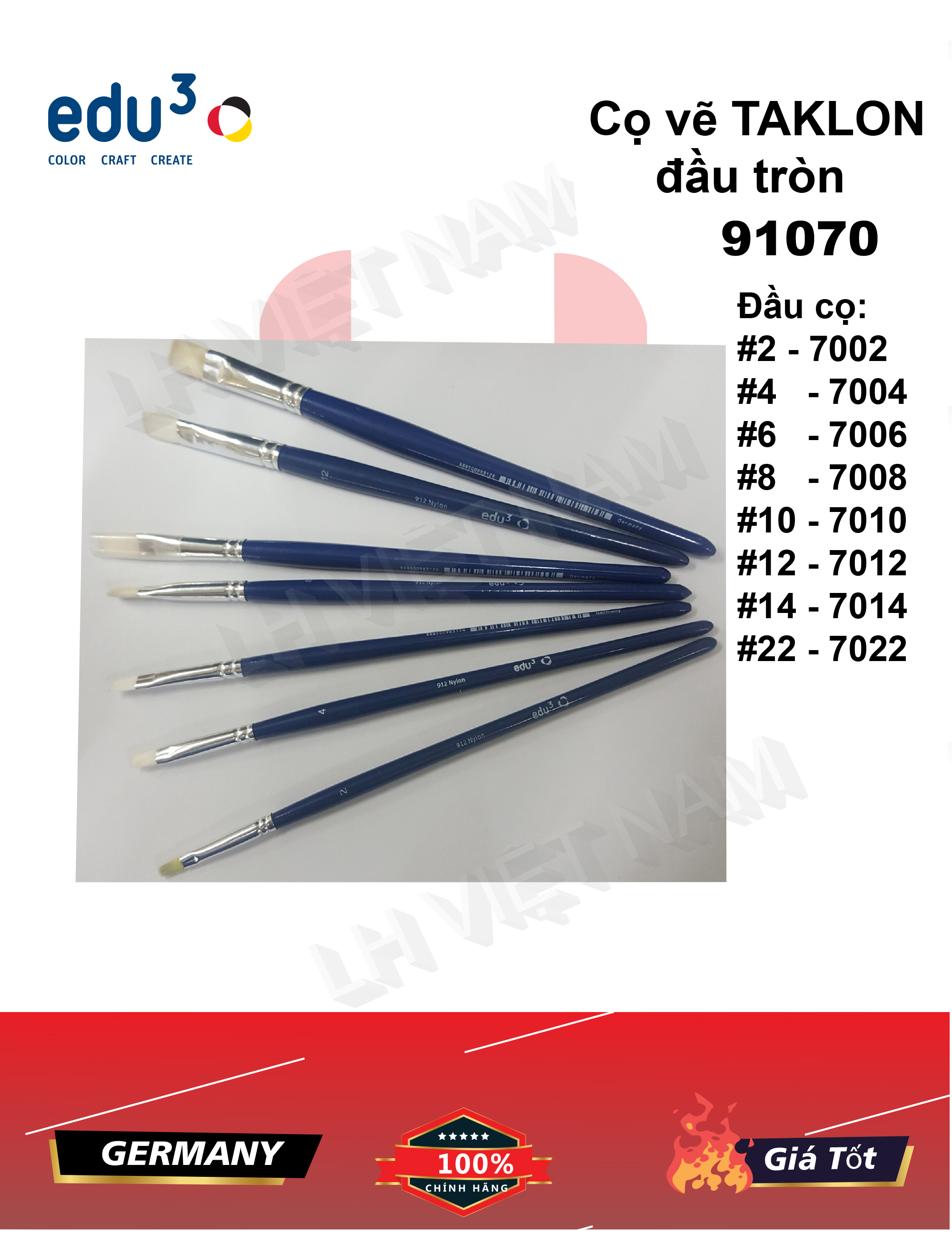 91070 edu3 taklon đầu tròn cọ vẽ