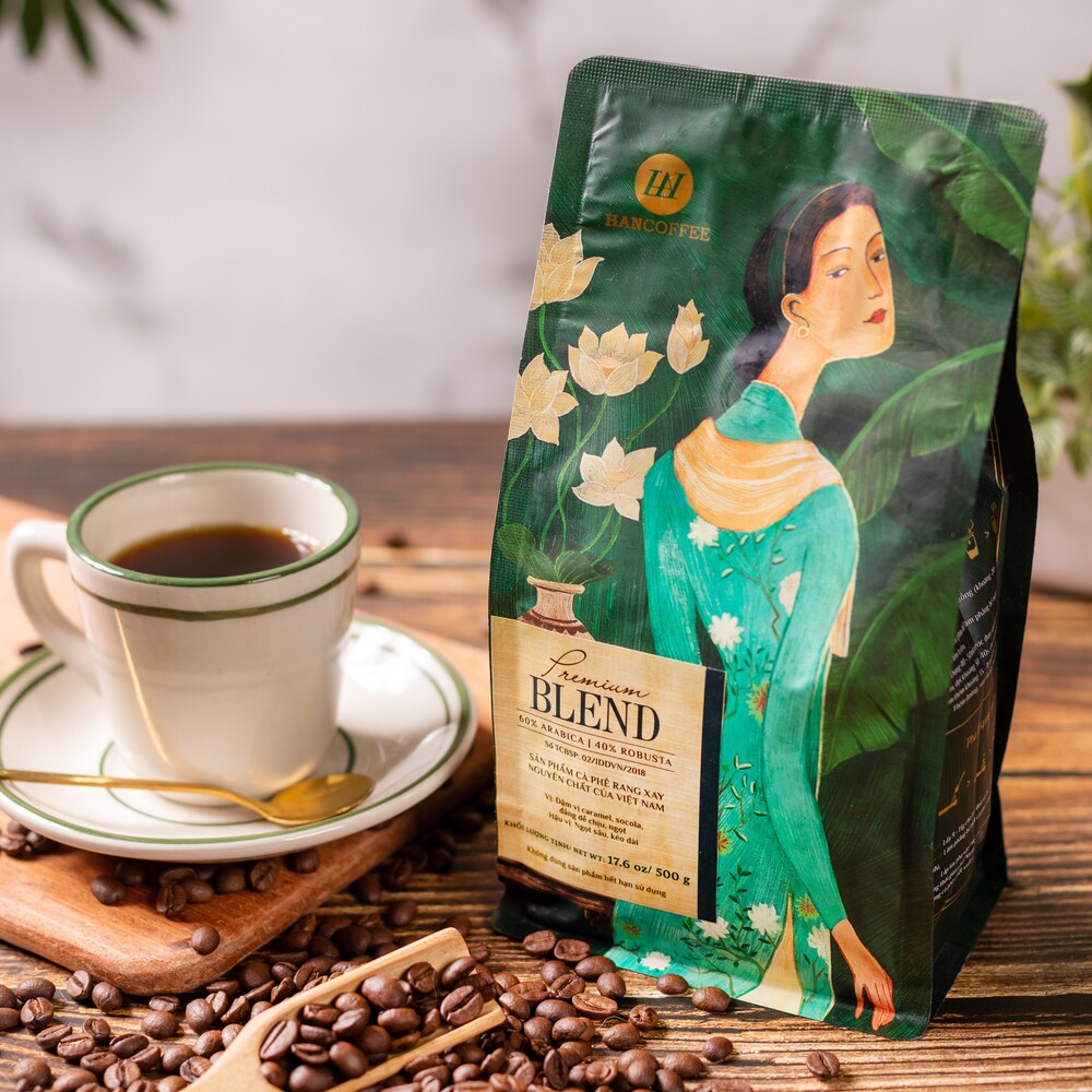 Cà phê hancoffee premium blend túi 500g - cà phê pha máy hương vị đắng dễ chịu, ngọt sâu kéo dài