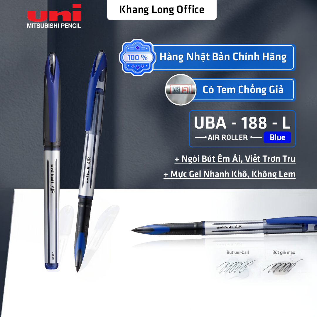 Bút Bi Béo Chính Hãng UNI UBA AIR- 188L, Viết Bi Gel Ngòi 0.7mm, Mực Ra Đều Không Bị Lem