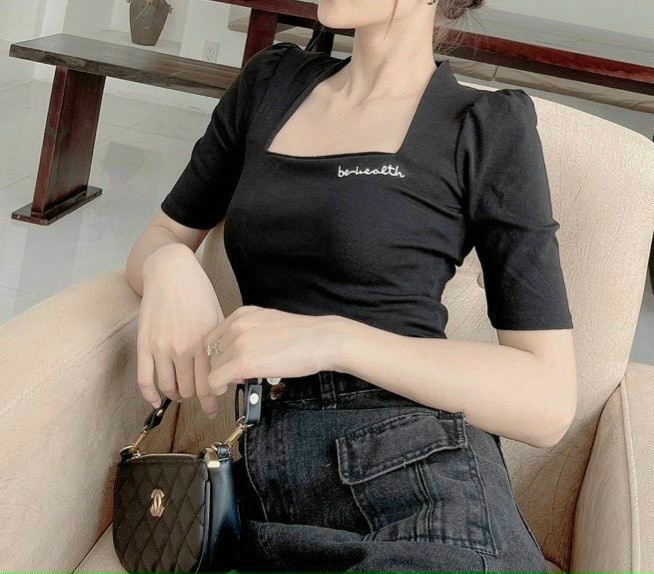 Áo kiểu cổ vuông tay lỡ, áo body thun borip tay bồng