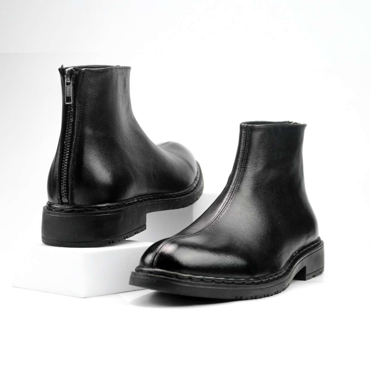 Giày Chelsea Boots zip Black ss da bò