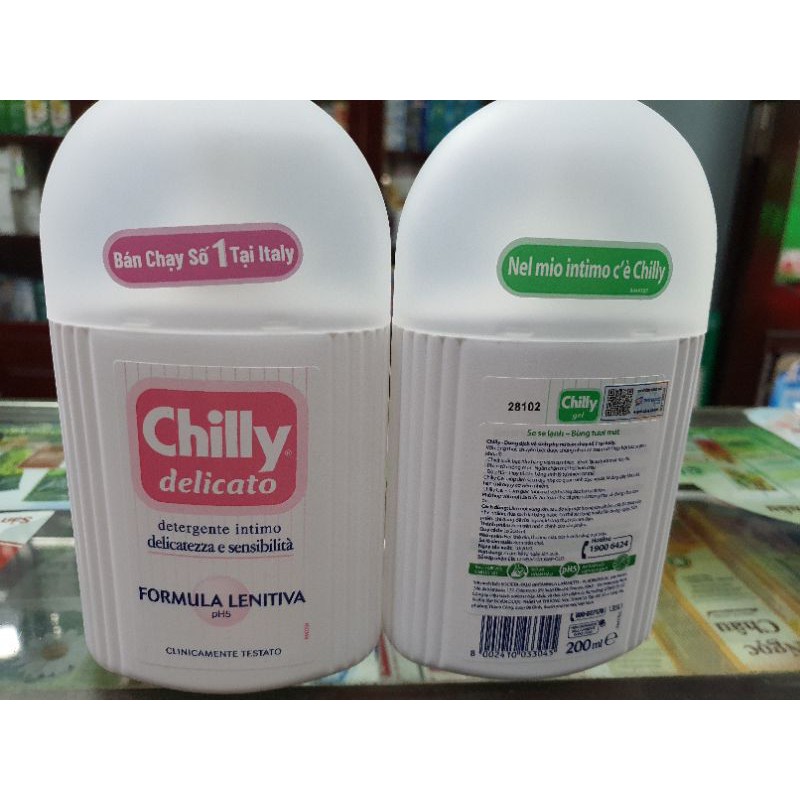 Dung dịch vệ sinh phụ nữ Chilly Gel , Delicato 200ml Se se lạnh bùn tươi mát, Dưỡng mềm mại sạch diệu êm
