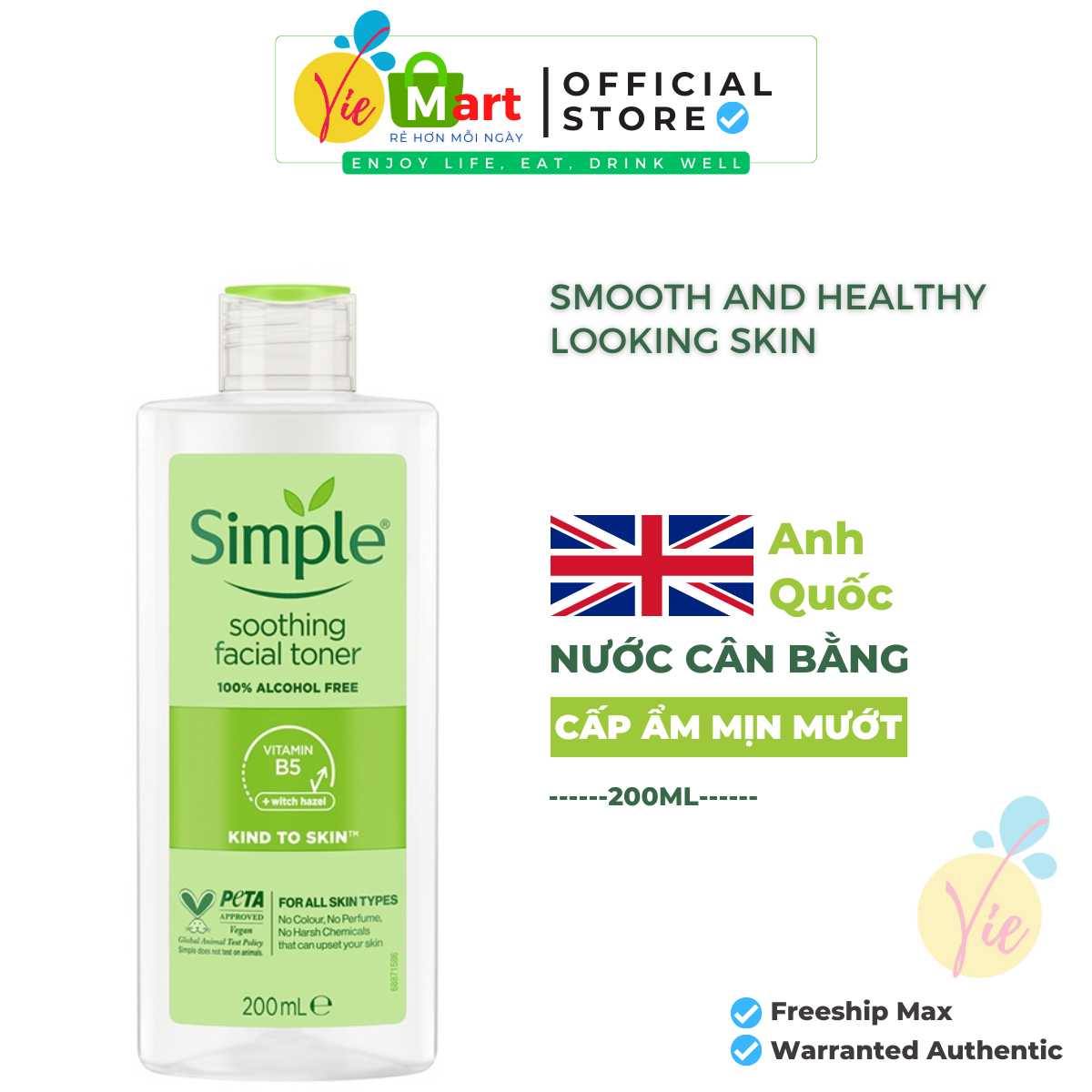 Simple Toner Kind to Skin Soothing Facial - Nước hoa hồng Simple Toner cho da nhạy cảm 200ml