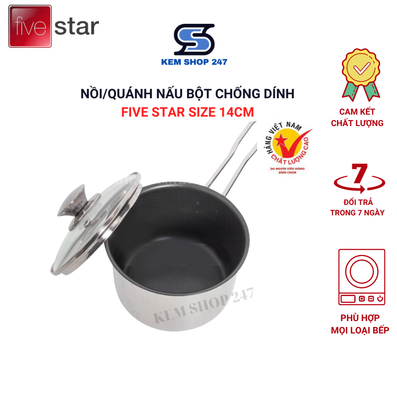 Nồi/quánh quấy bột cho bé chống dính Fivestar 14cm/12cm inox dày dặn, sử dụng bếp từ ,có tay cầm chịu nhiệt