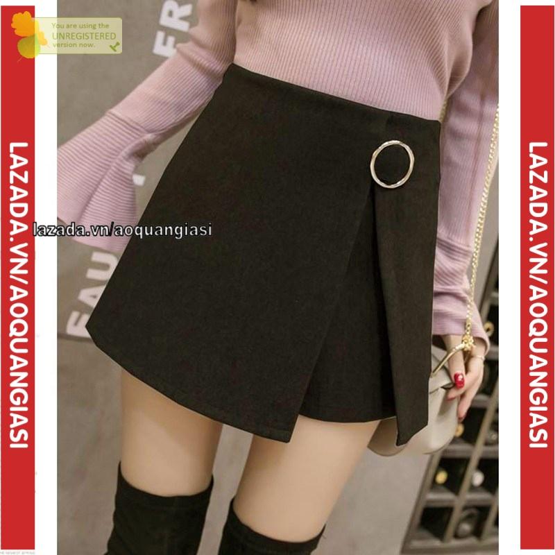Quần giả váy xẻ tà 1 khoen tròn màu đen size S,M AQGS MT337 phong cách Hàn Quốc năng động, rẻ đẹp, cá tính cho các cô nàng năng động, thiết kế tinh tế, mới lạ, cực chất, siêu đẹp, siêu hot, thần thánh, hot girl, hàn xẻng