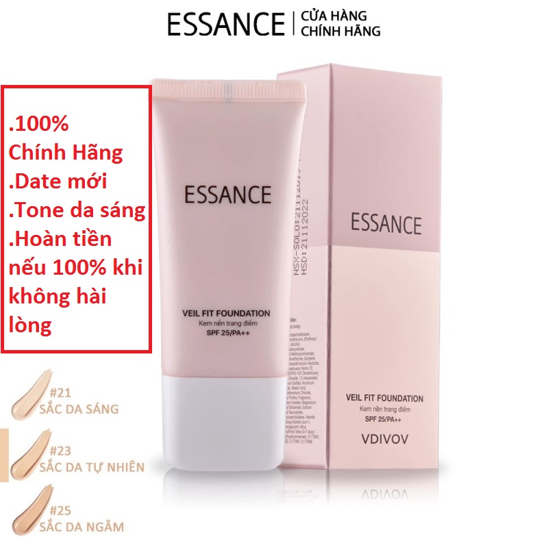 [HCM]Kem Nền Essance Vdivov Veil Fit Foundation Tông Da Sáng 21 -  23 Da Tự Nhiên Siêu Bám Bền
