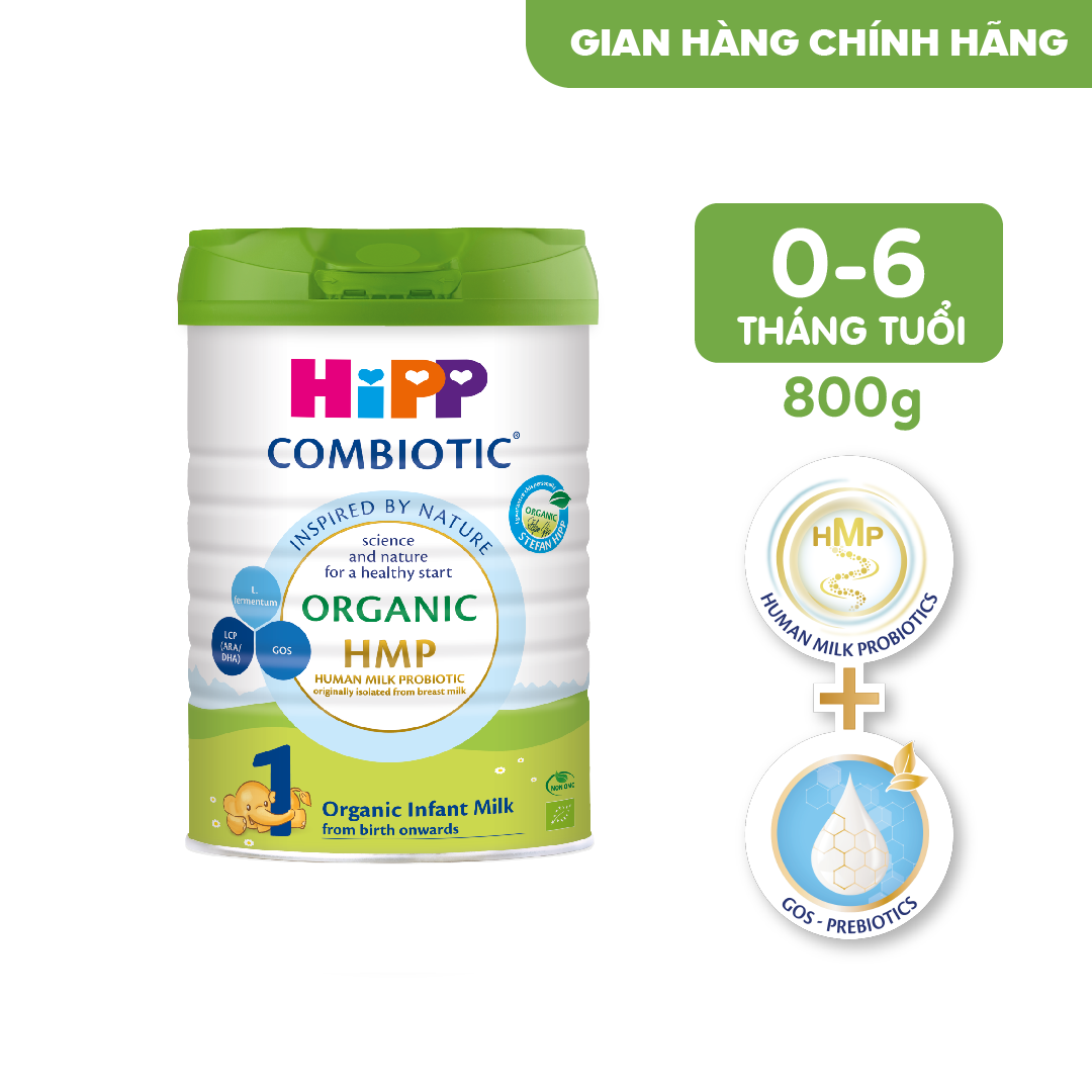 Sữa bột dinh dưỡng công thức HiPP 1 Organic Combiotic 800g dành cho trẻ dưới 6 tháng tuổi chất lượng hữu an toàn, hỗ trợ tăng cường sức khoẻ hệ miễn dịch, bổ sung omega 3,6 (DHA&ARA)
