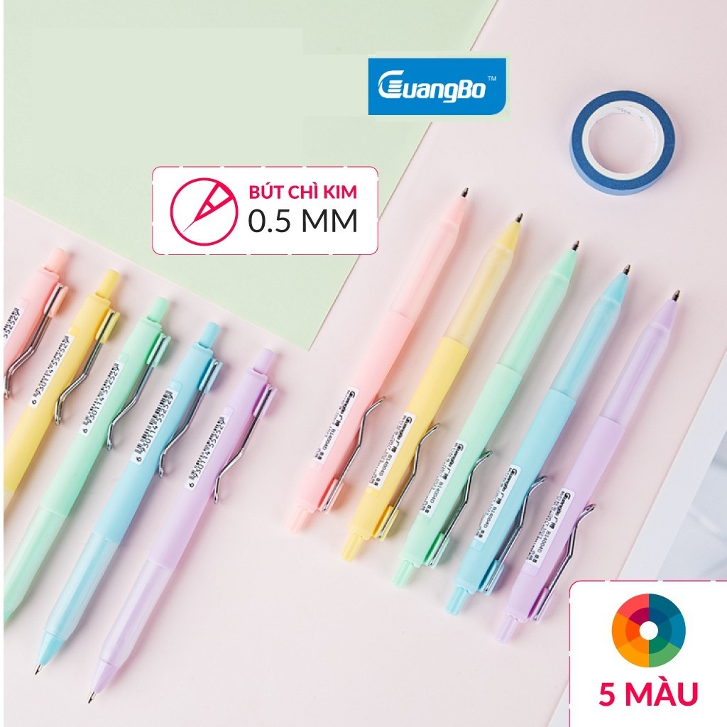 Bút chì kim bấm 0.5mm guangbo 14003d - 5 màu dễ thương, ngòi chì ít bị gẫy vụn - loki