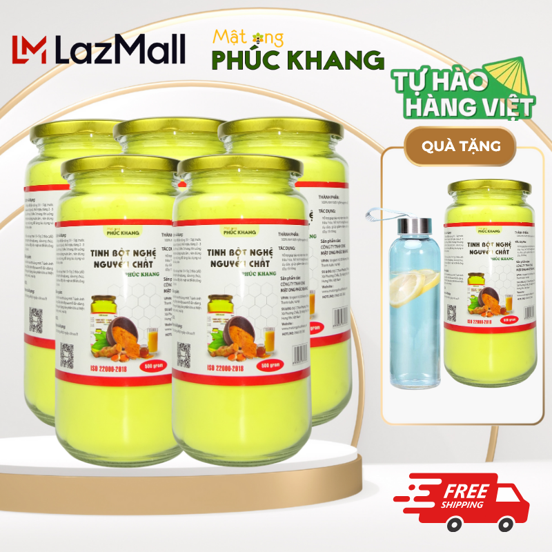 Combo 5 Hũ Tinh Bột Nghệ Phúc Khang 500g Nguyên Chất Tự Nhiên Bổ Dưỡng Dùng Làm Đẹp Nâng Cao Sức Khỏe Giảm Đau Dạ Dày Hàng Chính Hãng Thu Hoạch 2025