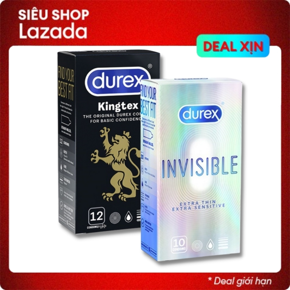 bao cao su durex kingtex size cỡ nhỏ + durex invisible extra thin cực siêu mỏng 02 hộp