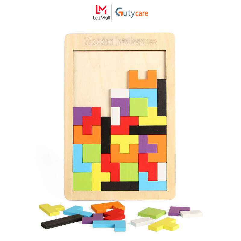 Bộ xếp gạch đồ chơi ghép hình gỗ bộ xếp hình tetris phát triển tư duy, trò chơi xếp gạch rèn tư duy và óc phân tích cho bé - Guty Care