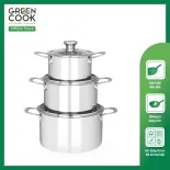 Bộ 3 Nồi Inox Nguyên khối Green Cook GCS256-T1 Size 16cm, 20cm, 24cm - Chính Hãng Green Cook