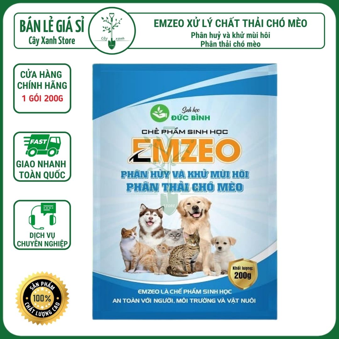 Chế Phẩm Vi Sinh EMZEO Đức Bình - Khử Mùi Hôi Phân Chó Mèo Và Thú Cưng gói 200g - Cây Xanh