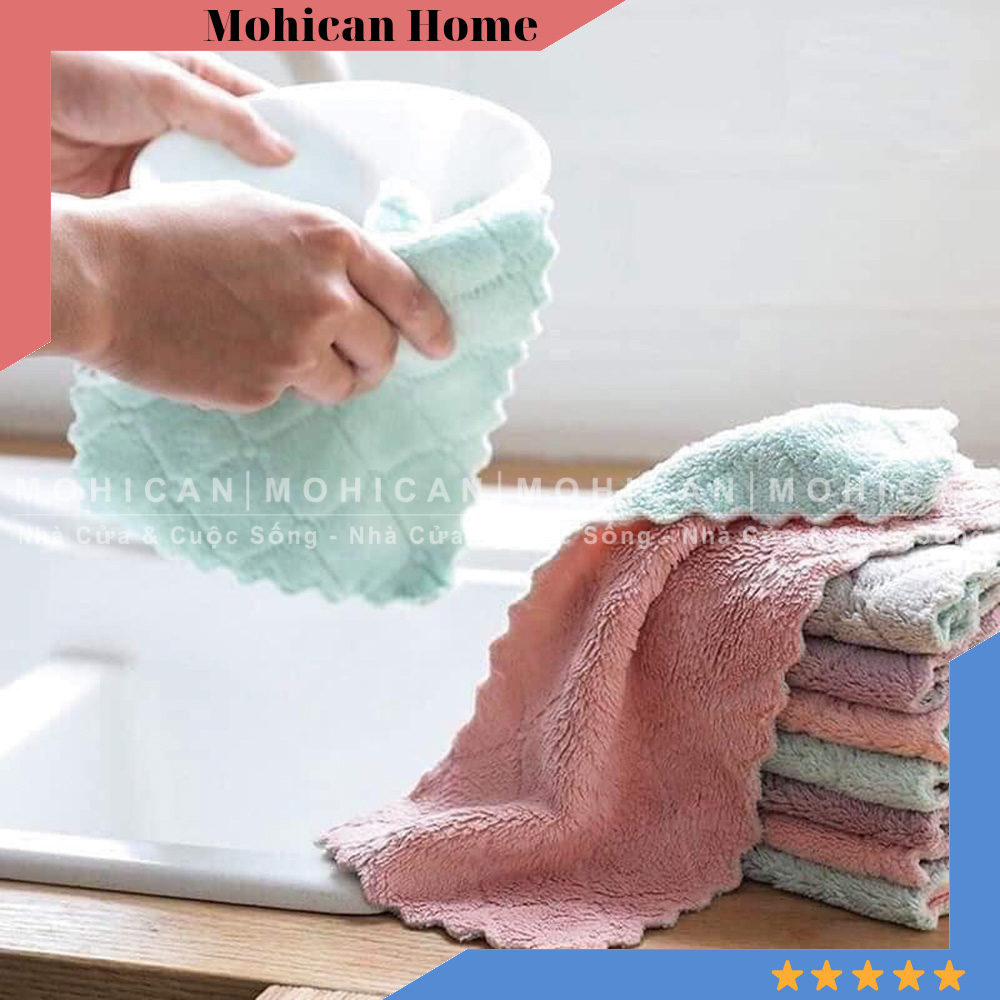 Khăn lau đa năng bếp siêu mềm 13x20cm, bát đĩa, cốc chén thấm nước chống dính dầu mỡ hai mặt OEM-KHAN1320