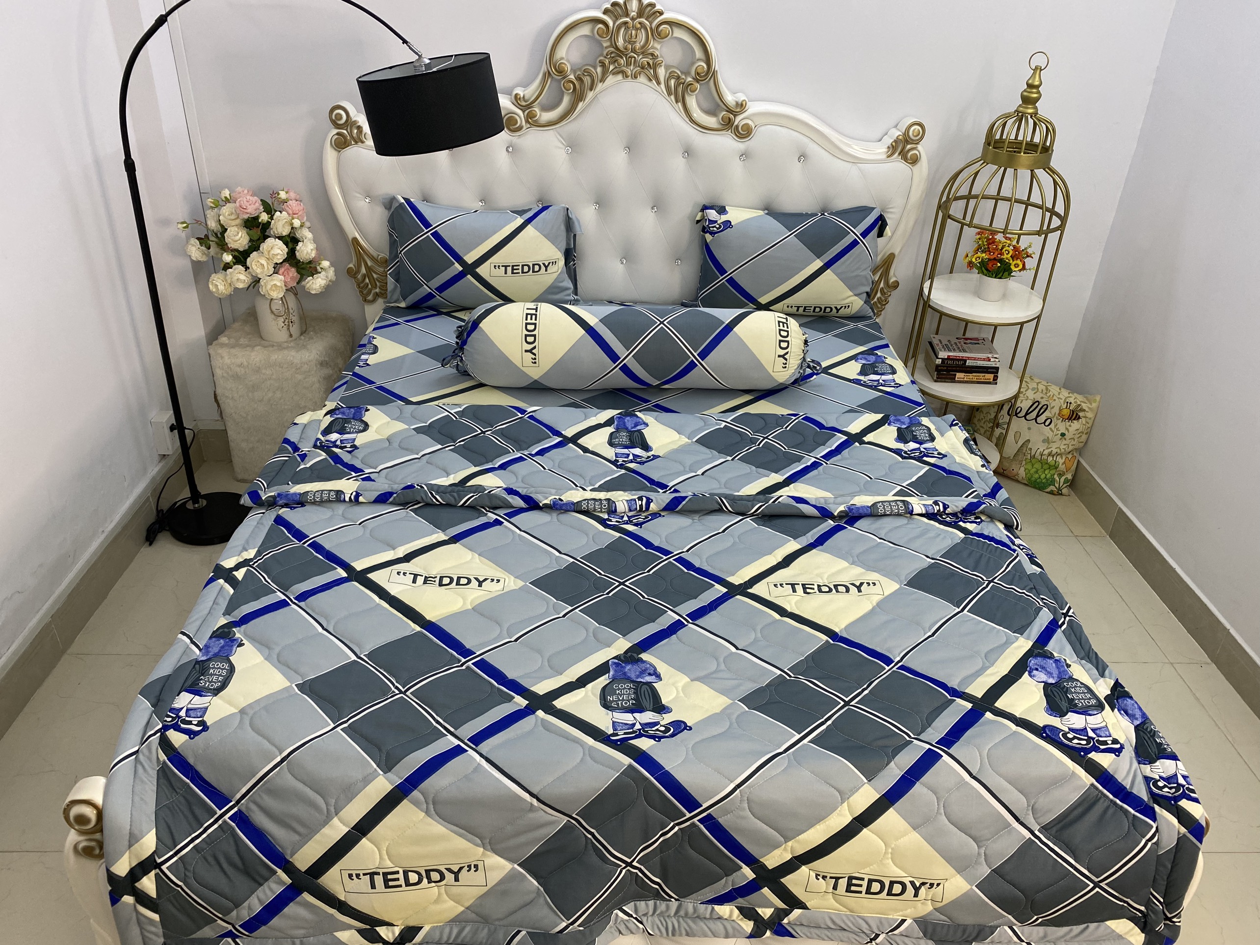 [HCM]Bộ drap thun Hàn Quốc loại 1 có mền 5 món ( 1 drap + 1 chăn chần bông + 3 áo gối) hoặc chăn lẻ