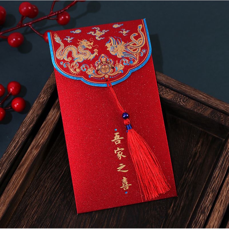 Combo 10 cái lì xì 2024, lì xì cute độc lạ giấy gấm nhung