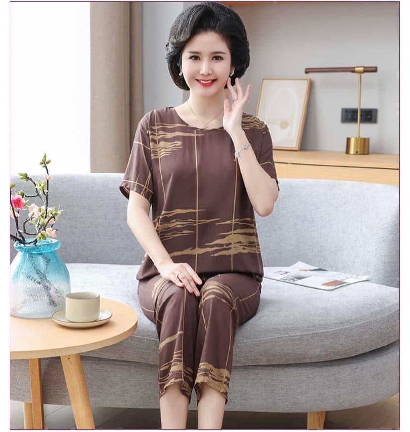 Bộ lanh mặc nhà cho mẹ trung niên U50