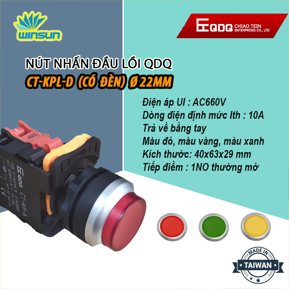 Nút nhấn đầu lồi có đèn, không đèn Phi 22 QDQ