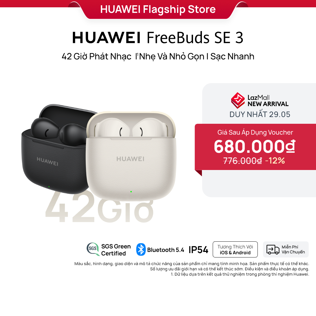 [DUY NHẤT HÔM NGÀY 29.5] Tai Nghe Bluetooth HUAWEI FreeBuds SE 3 | 42 Giờ Phát Nhạc | Nhẹ Và Nhỏ Gọn | Sạc Nhanh