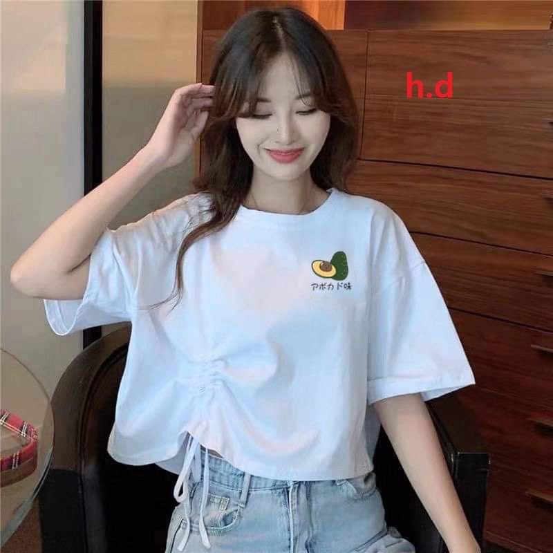 Áo thun nữ áo thun croptop dây rút eo logo quả bơ hd6