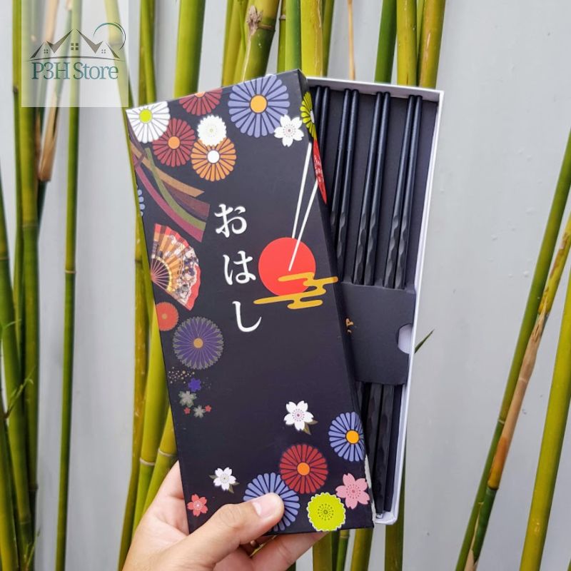 [HCM]Set 5 đôi đũa kháng khuẩn Nhật Bản Shikisai mẫu hoa đào cao cấp AL-1073