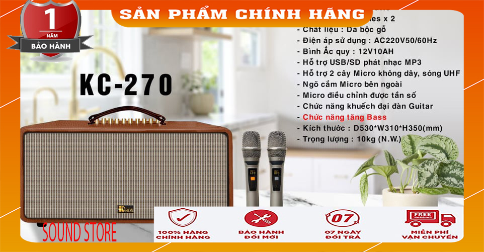 Dàn âm thanh di động kcbox kc-270 - loa kéo, loa xách tay di động 3 đường tiếng - hệ thống 2 loa full 6 inch và 1 treble, 1 mid - công suất đến 300w - kết nối bluetooth 5.0, aux, usb - kèm 2 micro không dây uhf - thiết kế cực sang trọng - hàng nhập khẩu
