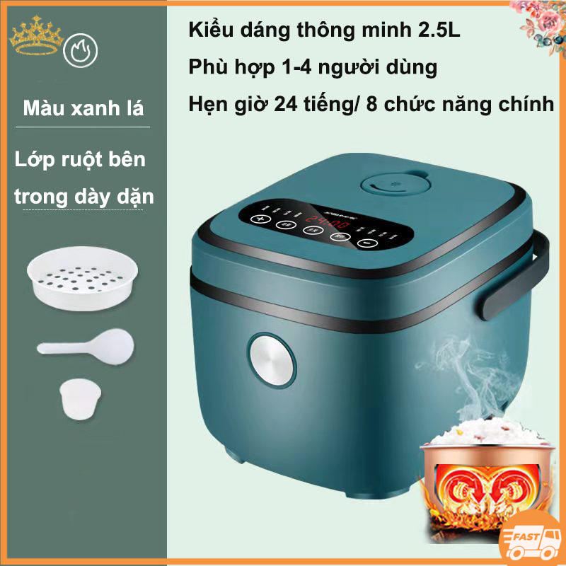 Nồi Cơm Điện Đa Năng 2.5L Có 8 Chức Năng Nấu Cơm Nấu Cháo Làm Bánh Tiện Lợi Lòng Nồi Chống Dính Kèm Lồng Hấp Đồ Ăn